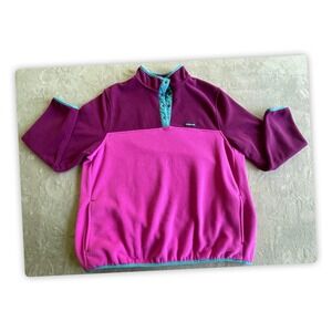 Lands End Women's 1X Pink Maroon Colorblock Fleece 1/4 Snap Pullover